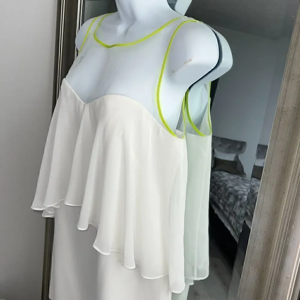 VINCE CAMUTO Sleeveless White Dress Extra Layer Chiffon Neckline Size 6